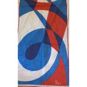 Vintage VERA Neumann Scarf ~ Signed ~ Semi Sheer ~ Made in Japan ~ Red & Blue